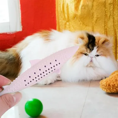 IntiMeg Jouet brosse à dents à l'herbe à chat en forme de poisson