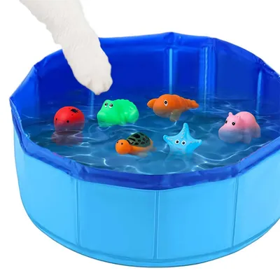 IntiMeg Baignoire pliable et jouets en caoutchouc souple pour chien et chat