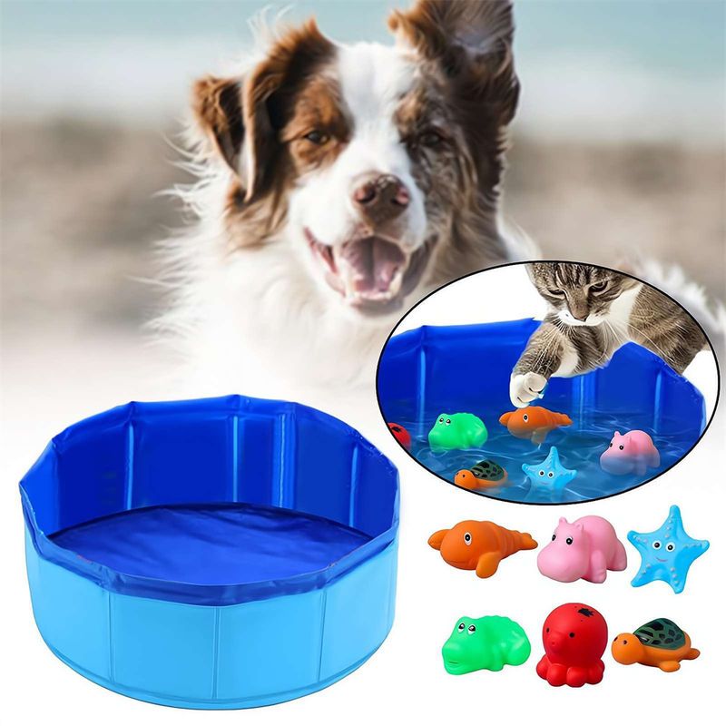 IntiMeg Baignoire pliable et jouets en gélatine pour chien et chat