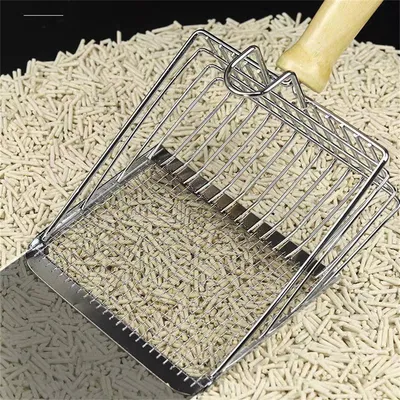 IntiMeg Pelle à litière pour chat en métal avec manche en bois