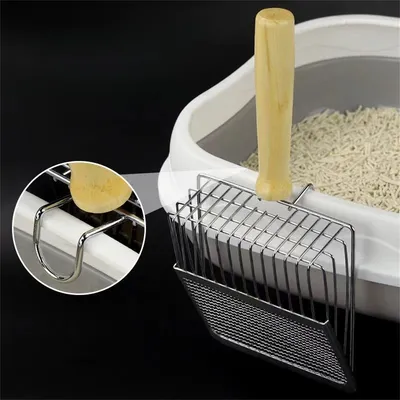 IntiMeg Pala metálica para arena de gatos con mango de madera