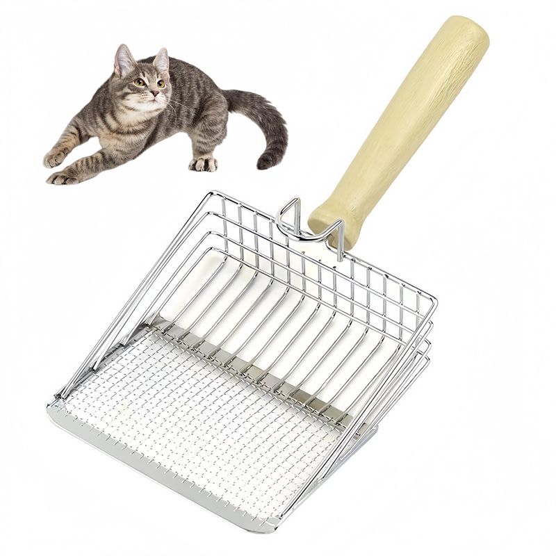 IntiMeg Pelle à litière pour chat en métal avec manche en bois