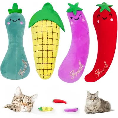 IntiMeg Jouet Herbe a Chat, 4 Pièces Jouet pour Chat, Cataire Légume Jouet