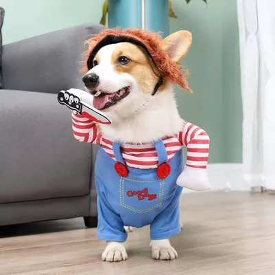 FurryFusion Halloween-Kostüm für Hunde: Krimineller mit Messer FurryFusion Halloween-Kostüm für Hunde: Krimineller mit Messer