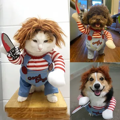 FurryFusion Halloween-Kostüm für Hunde: Krimineller mit Messer FurryFusion Halloween-Kostüm für Hunde: Krimineller mit Messer