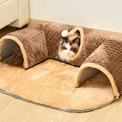 IntiMeg Tunnel en peluche pour chat pour jouer et dormir