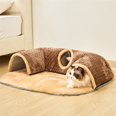 IntiMeg Tunnel en peluche pour chat pour jouer et dormir