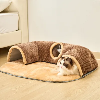 IntiMeg Tunnel en peluche pour chat pour jouer et dormir
