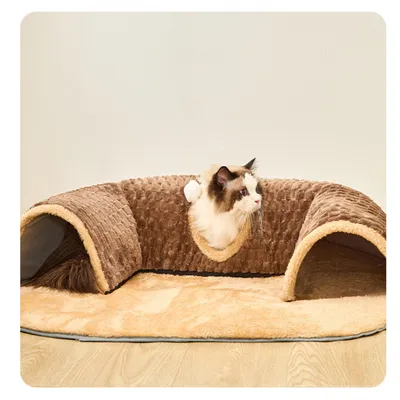 IntiMeg Tunnel en peluche pour chat pour jouer et dormir