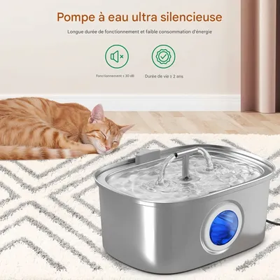 FurryFusion Fontaine à eau automatique pour chat en acier inoxydable