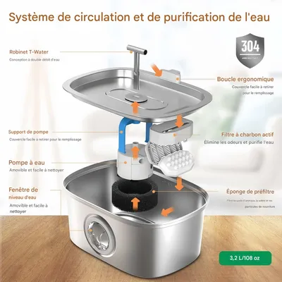 FurryFusion Fontaine à eau automatique pour chat en acier inoxydable