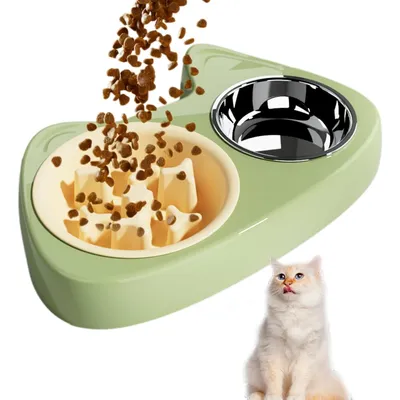 Gamelle anti-étouffement pour alimentation lente, gamelle double pour chat Gamelle anti-étouffement pour alimentation lente, gamelle double pour chat