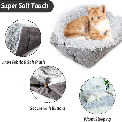 UAMLY Lit Tapis Lavable Oreiller Doux pour Chat 2 en 1