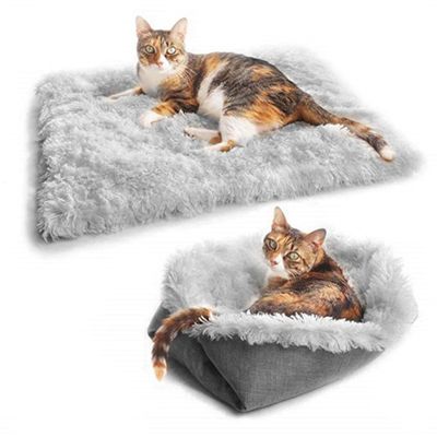 Lit Tapis Lavable Oreiller Doux pour Chat 2 en 1