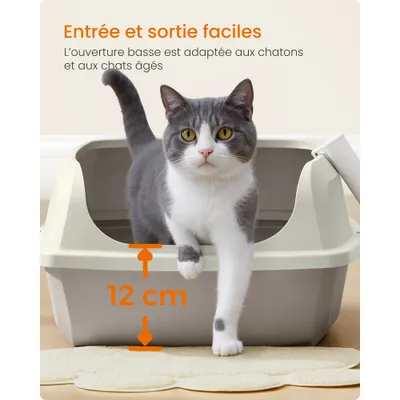 Feandrea Bac à Litière pour Chat Parois Hautes XL avec Pelle