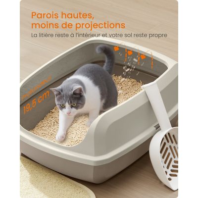 Feandrea Bac à Litière pour Chat Parois Hautes XL avec Pelle