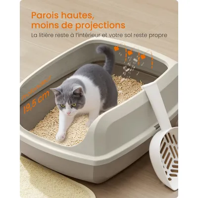 Feandrea Bac à Litière pour Chat Parois Hautes XL avec Pelle