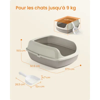 Feandrea Bac à Litière pour Chat Parois Hautes XL avec Pelle