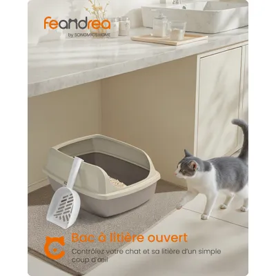Feandrea Bac à Litière pour Chat Parois Hautes XL avec Pelle
