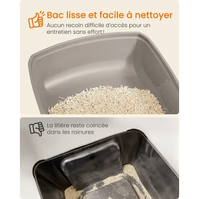 Feandrea Bac à Litière pour Chat Parois Hautes XL avec Pelle