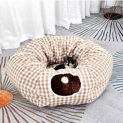 Pawzy Cama túnel para gatos - Donut suave con 2 entradas