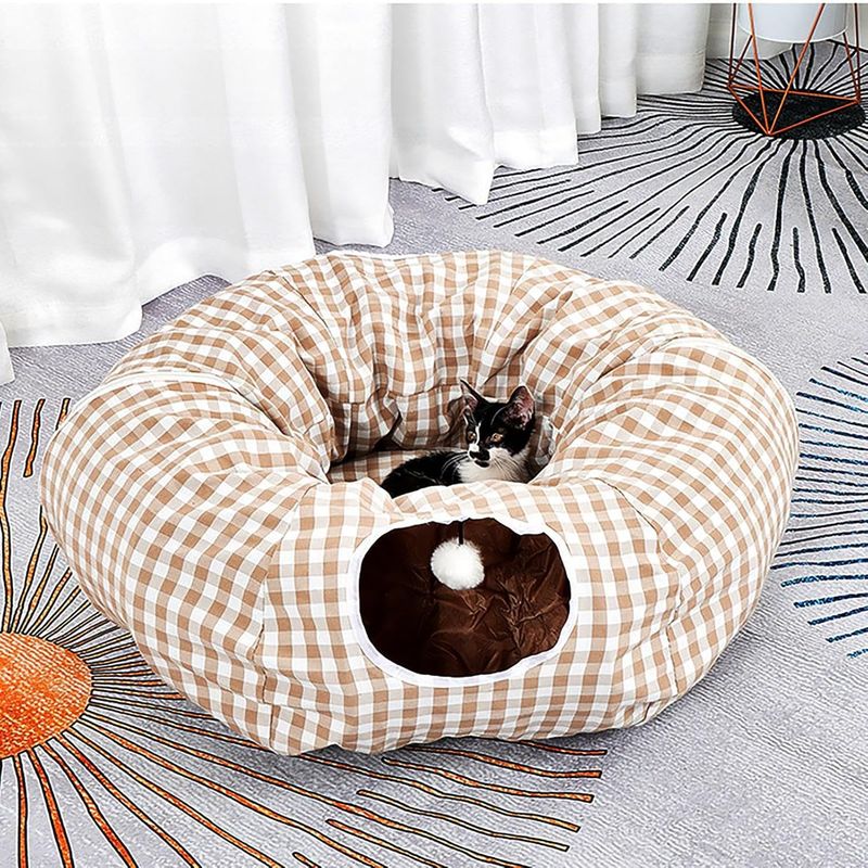 Pawzy Cama túnel para gatos - Donut suave con 2 entradas