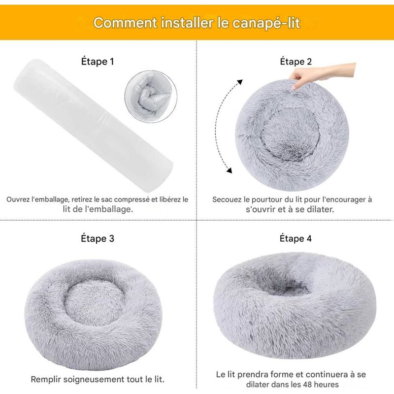 Coco Pup Lit pour Chat et Chien Rond Gris