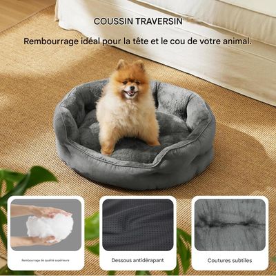 Coco Pup Panier pour Chat et Chien Rond Gris - Moyen