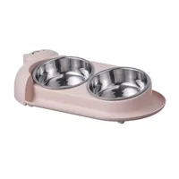 PetTribes Gamelle chat inclinée 15° - Anti-fuite - Acier inox - Rose