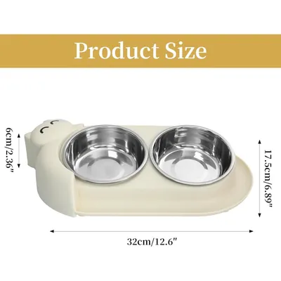 PetTribes Gamelle chat inclinée 15° - Anti-fuite - Acier inox - Blanc