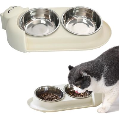 PetTribes Gamelle chat inclinée 15° - Anti-fuite - Acier inox - Rose