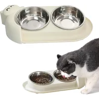 PetTribes Gamelle chat inclinée 15° - Anti-fuite - Acier inox - Blanc