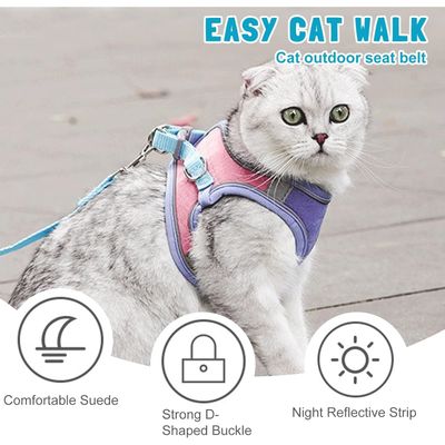 PetTribes Harnais réglable pour chat - Avec laisse et bandes réfléchissante
