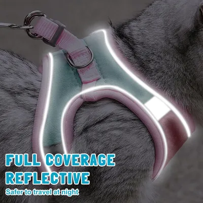 PetTribes Harnais réglable pour chat - Avec laisse et bandes réfléchissante