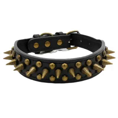 Must&Co - Collier style cuir à piques pour chien