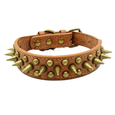 Must&Co - Collier style cuir à piques pour chien