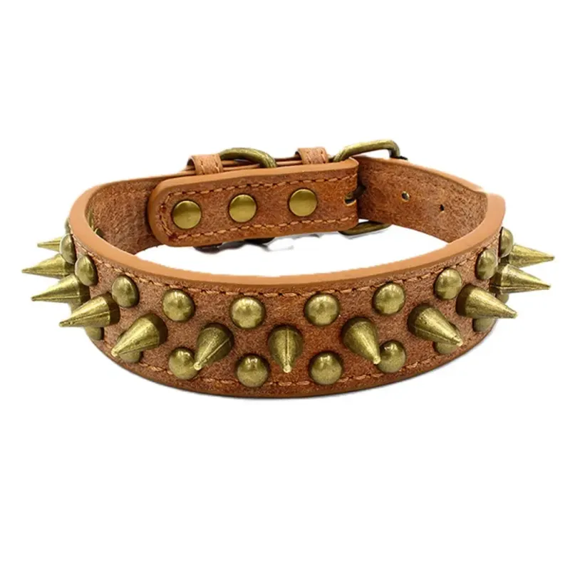 Must&Co - Collier en cuir à piques pour chien
