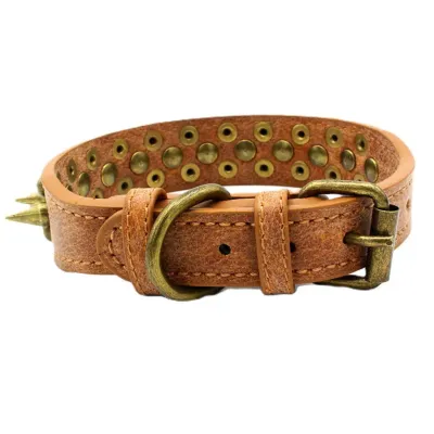 Must&Co - Collier en cuir à piques pour chien