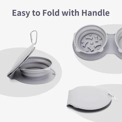 PetTribes Gamelle 2-en-1 pliable pour chien -  (Gris)