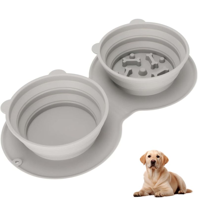 PetTribes Gamelle 2-en-1 pliable pour chien -  (Gris)