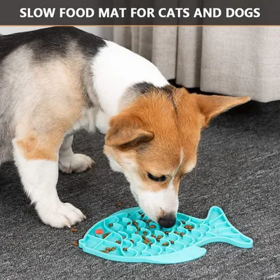 PetTribes Bol repas lent 100% silicone - Pour pets gloutons ( Bleu)