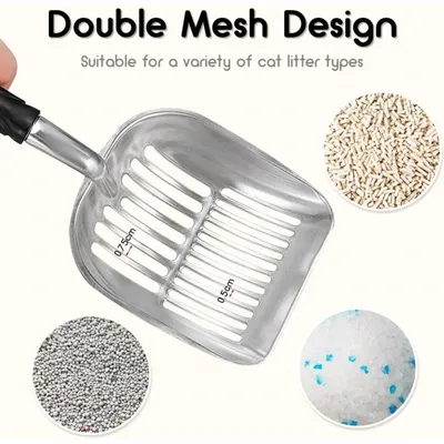 PetTribes Pelle à litière en métal pour chat - Noir - Robuste