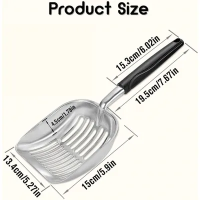 PetTribes Pelle à litière en métal pour chat - Noir - Robuste