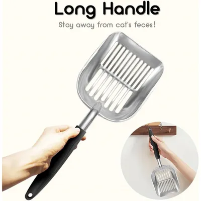 PetTribes Pelle à litière en métal pour chat - Noir - Robuste