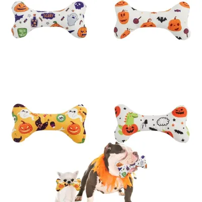 PetTribes Lot de 4 jouets Halloween pour chien - Peluche couineuse PetTribes Lot de 4 jouets Halloween pour chien - Peluche couineuse