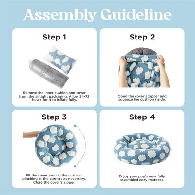 IntiMeg Panier rond pour chien et chat,nuages ​​blancs