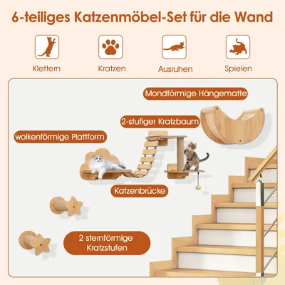 GIANTEX Wand-Kratzbaum Mit Hängematte Und Kratzflächen GIANTEX Wand-Kratzbaum Mit Hängematte Und Kratzflächen