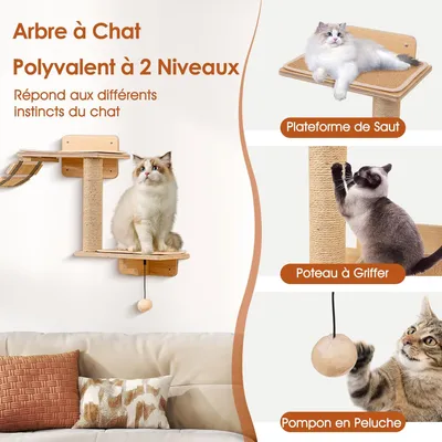 GIANTEX Arbre à Chat Mural avec Hamac et Griffoirs