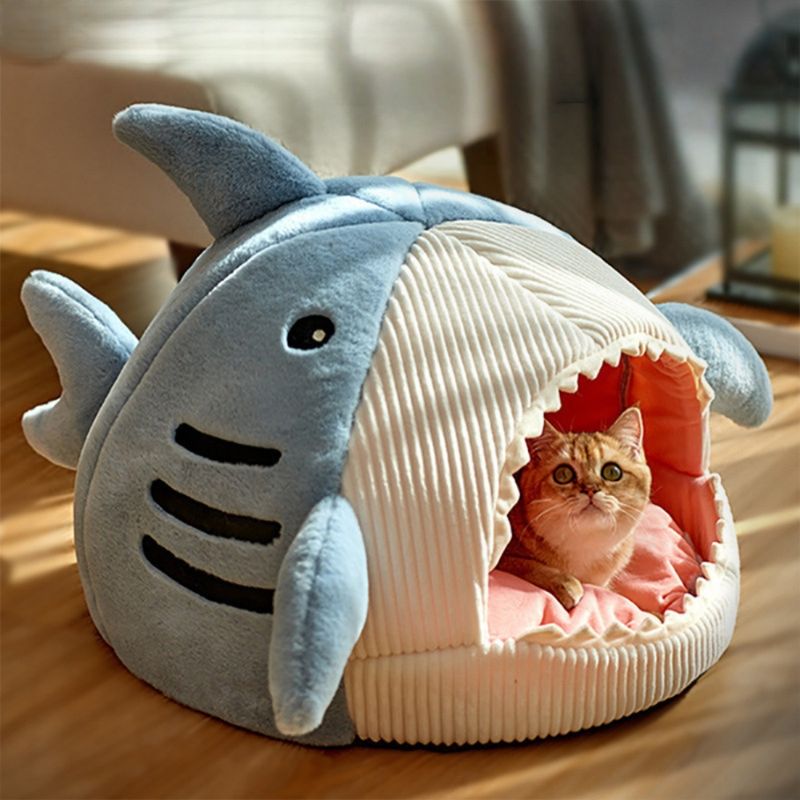 Zoomtopia Niche pour chat en forme de requin avec coussin épais