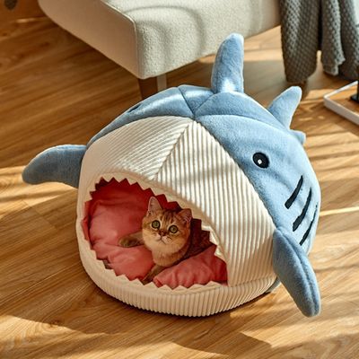 Zoomtopia Niche pour chat en forme de requin avec coussin épais